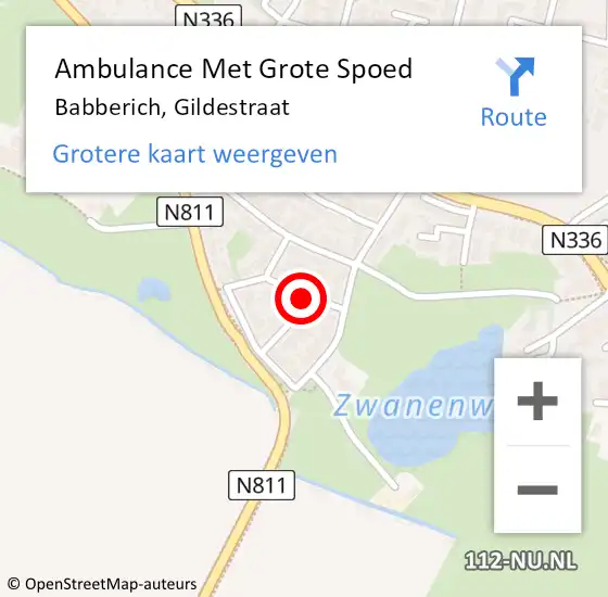 Locatie op kaart van de 112 melding: Ambulance Met Grote Spoed Naar Babberich, Gildestraat op 18 augustus 2019 09:43