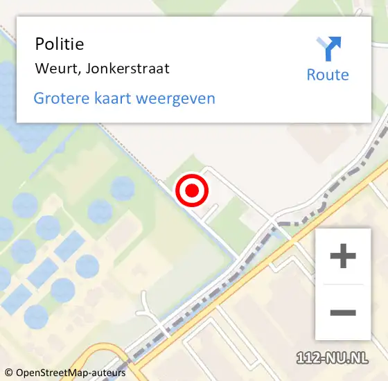 Locatie op kaart van de 112 melding: Politie Weurt, Jonkerstraat op 18 augustus 2019 10:27