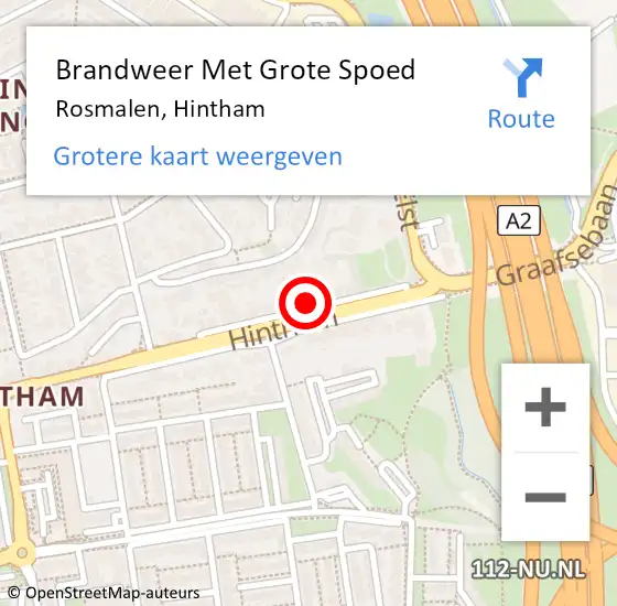 Locatie op kaart van de 112 melding: Brandweer Met Grote Spoed Naar Rosmalen, Hintham op 18 augustus 2019 10:45