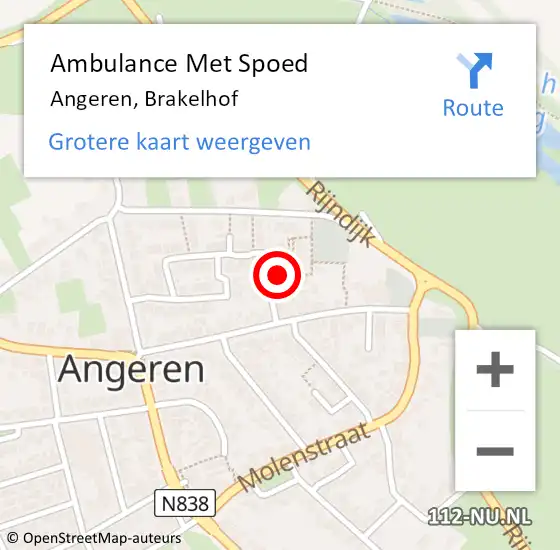 Locatie op kaart van de 112 melding: Ambulance Met Spoed Naar Angeren, Brakelhof op 18 augustus 2019 10:57