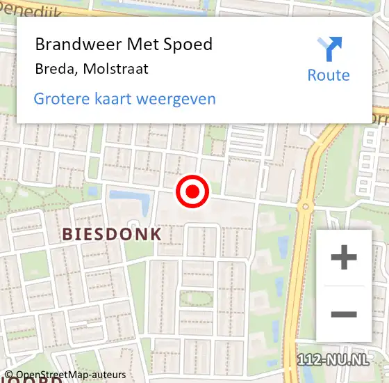 Locatie op kaart van de 112 melding: Brandweer Met Spoed Naar Breda, Molstraat op 18 augustus 2019 11:54