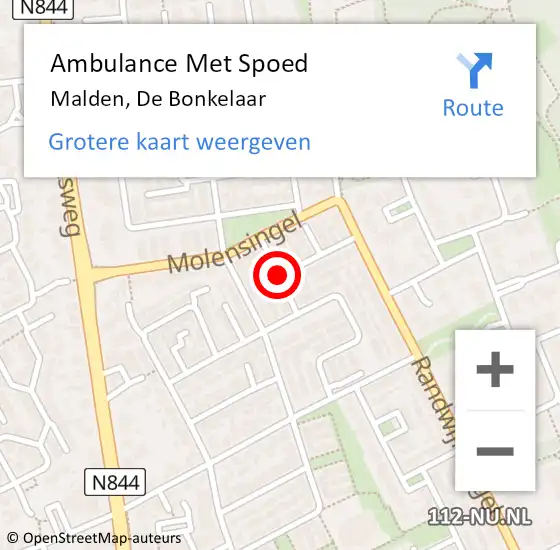 Locatie op kaart van de 112 melding: Ambulance Met Spoed Naar Malden, De Bonkelaar op 18 augustus 2019 12:56