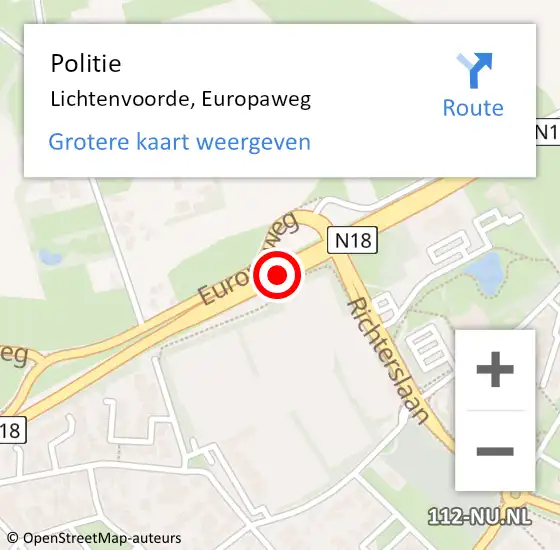 Locatie op kaart van de 112 melding: Politie Lichtenvoorde, Europaweg op 18 augustus 2019 13:21