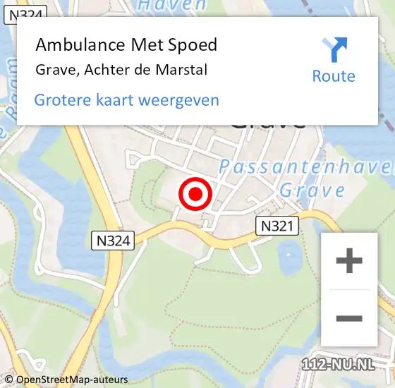 Locatie op kaart van de 112 melding: Ambulance Met Spoed Naar Grave, Achter de Marstal op 10 april 2014 23:39