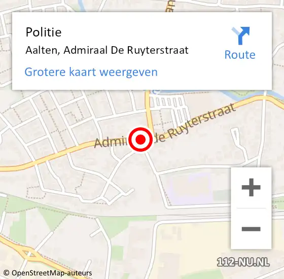 Locatie op kaart van de 112 melding: Politie Aalten, Admiraal De Ruyterstraat op 18 augustus 2019 14:12