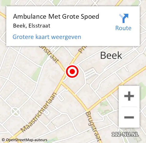 Locatie op kaart van de 112 melding: Ambulance Met Grote Spoed Naar Beek, Elsstraat op 10 april 2014 23:46