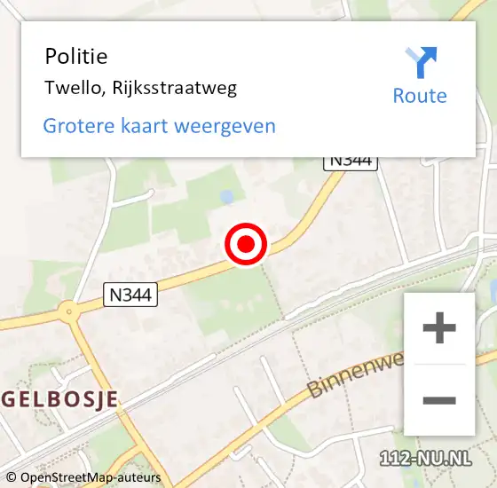 Locatie op kaart van de 112 melding: Politie Twello, Rijksstraatweg op 18 augustus 2019 14:36