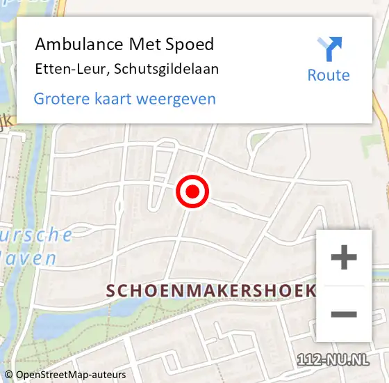 Locatie op kaart van de 112 melding: Ambulance Met Spoed Naar Etten-Leur, Schutsgildelaan op 18 augustus 2019 20:06