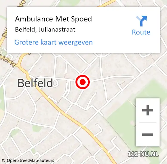 Locatie op kaart van de 112 melding: Ambulance Met Spoed Naar Belfeld, Julianastraat op 18 augustus 2019 20:15