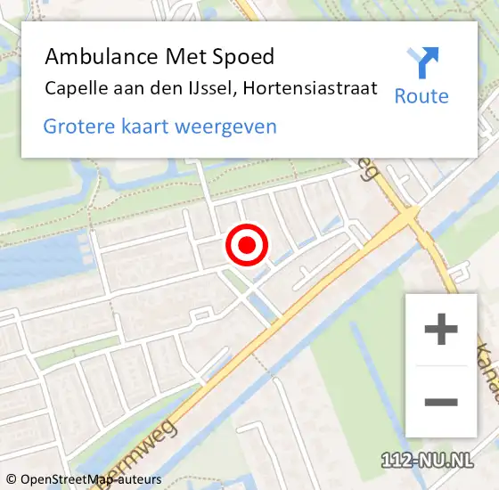Locatie op kaart van de 112 melding: Ambulance Met Spoed Naar Capelle aan den IJssel, Hortensiastraat op 18 augustus 2019 20:32
