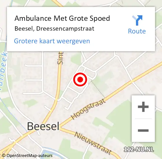 Locatie op kaart van de 112 melding: Ambulance Met Grote Spoed Naar Beesel, Dreessencampstraat op 18 augustus 2019 21:27