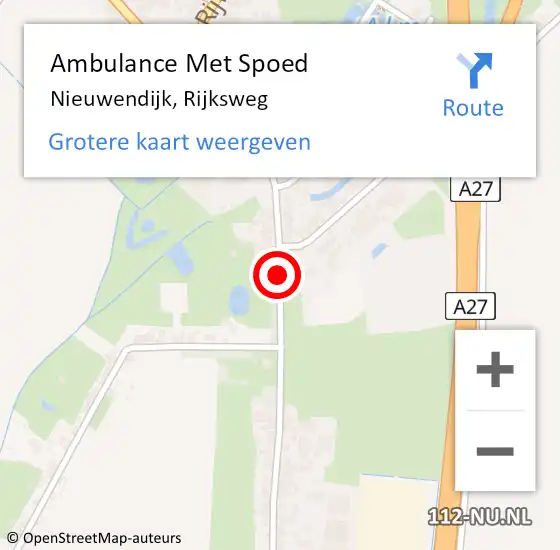 Locatie op kaart van de 112 melding: Ambulance Met Spoed Naar Nieuwendijk, Rijksweg op 18 augustus 2019 21:45
