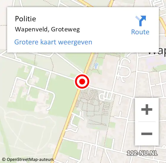 Locatie op kaart van de 112 melding: Politie Wapenveld, Groteweg op 18 augustus 2019 22:14