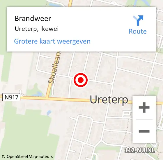 Locatie op kaart van de 112 melding: Brandweer Ureterp, Ikewei op 18 augustus 2019 22:53