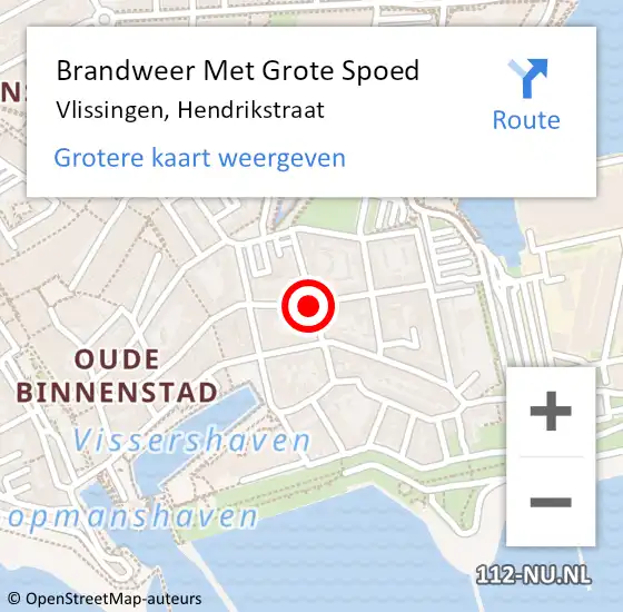 Locatie op kaart van de 112 melding: Brandweer Met Grote Spoed Naar Vlissingen, Hendrikstraat op 19 augustus 2019 01:42