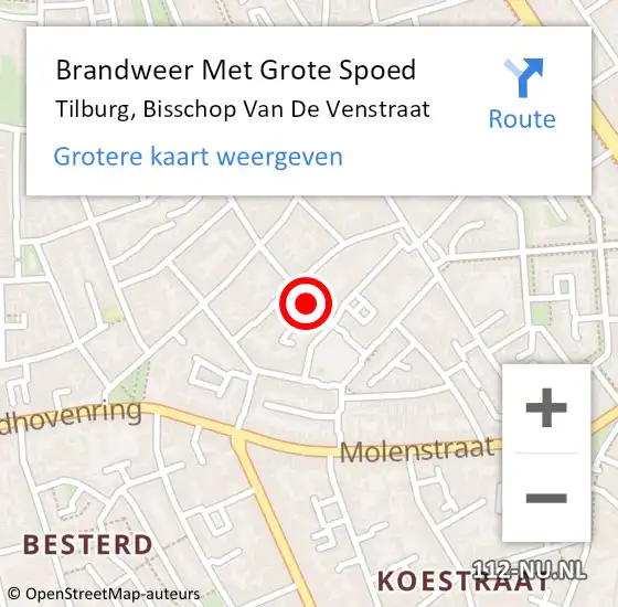 Locatie op kaart van de 112 melding: Brandweer Met Grote Spoed Naar Tilburg, Bisschop Van De Venstraat op 19 augustus 2019 02:00