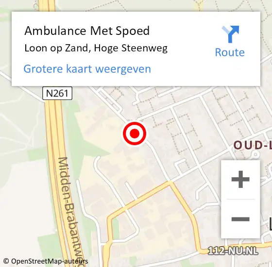Locatie op kaart van de 112 melding: Ambulance Met Spoed Naar Loon op Zand, Hoge Steenweg op 19 augustus 2019 02:08