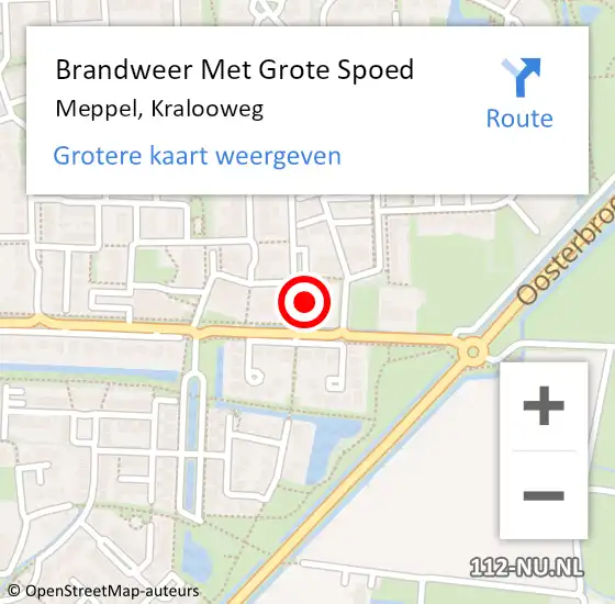 Locatie op kaart van de 112 melding: Brandweer Met Grote Spoed Naar Meppel, Kralooweg op 19 augustus 2019 02:18