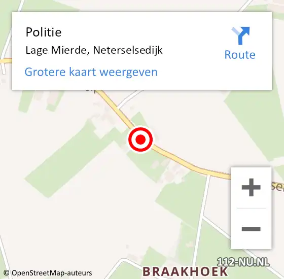 Locatie op kaart van de 112 melding: Politie Lage Mierde, Neterselsedijk op 19 augustus 2019 02:19