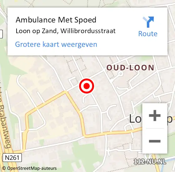 Locatie op kaart van de 112 melding: Ambulance Met Spoed Naar Loon op Zand, Willibrordusstraat op 19 augustus 2019 03:21