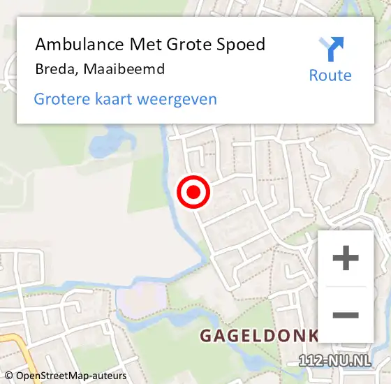 Locatie op kaart van de 112 melding: Ambulance Met Grote Spoed Naar Breda, Maaibeemd op 19 augustus 2019 04:33