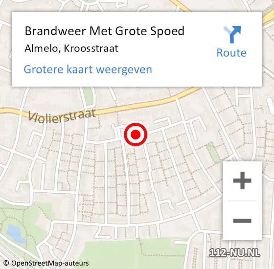 Locatie op kaart van de 112 melding: Brandweer Met Grote Spoed Naar Almelo, Kroosstraat op 19 augustus 2019 05:51