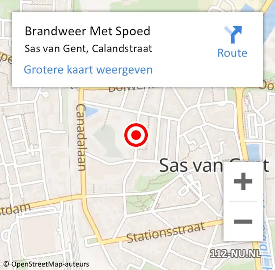 Locatie op kaart van de 112 melding: Brandweer Met Spoed Naar Sas van Gent, Calandstraat op 19 augustus 2019 11:12