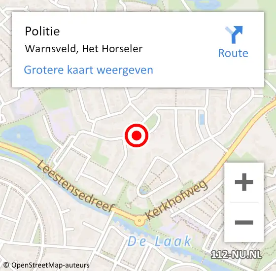 Locatie op kaart van de 112 melding: Politie Warnsveld, Het Horseler op 19 augustus 2019 12:10