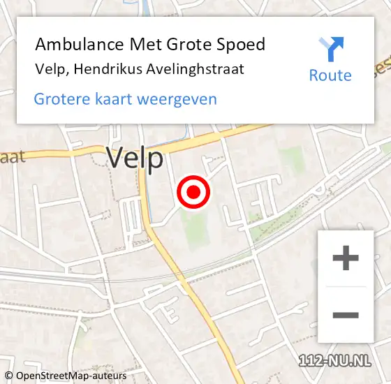 Locatie op kaart van de 112 melding: Ambulance Met Grote Spoed Naar Velp, Hendrikus Avelinghstraat op 19 augustus 2019 12:28