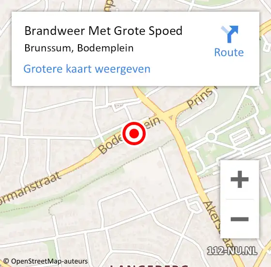 Locatie op kaart van de 112 melding: Brandweer Met Grote Spoed Naar Brunssum, Bodemplein op 19 augustus 2019 12:41