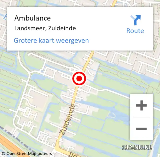 Locatie op kaart van de 112 melding: Ambulance Landsmeer, Zuideinde op 19 augustus 2019 13:18