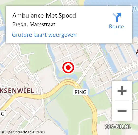 Locatie op kaart van de 112 melding: Ambulance Met Spoed Naar Breda, Marsstraat op 19 augustus 2019 13:19