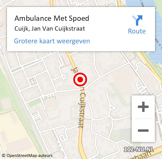 Locatie op kaart van de 112 melding: Ambulance Met Spoed Naar Cuijk, Jan Van Cuijkstraat op 19 augustus 2019 13:32