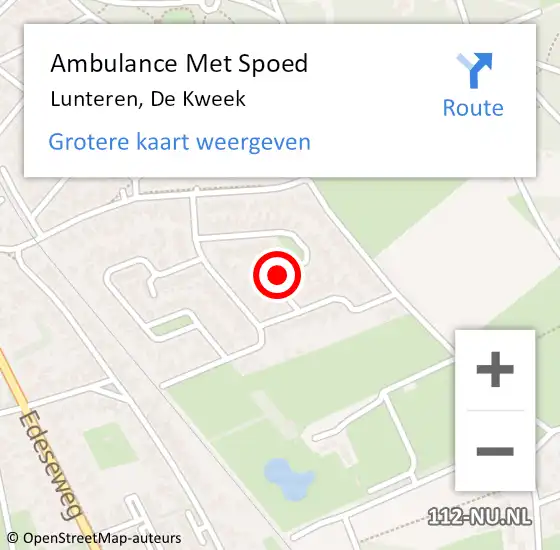 Locatie op kaart van de 112 melding: Ambulance Met Spoed Naar Lunteren, De Kweek op 19 augustus 2019 14:00