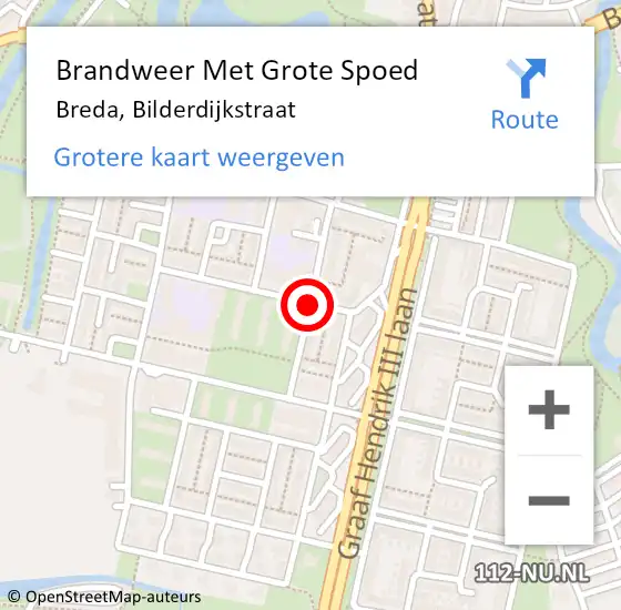 Locatie op kaart van de 112 melding: Brandweer Met Grote Spoed Naar Breda, Bilderdijkstraat op 19 augustus 2019 14:14