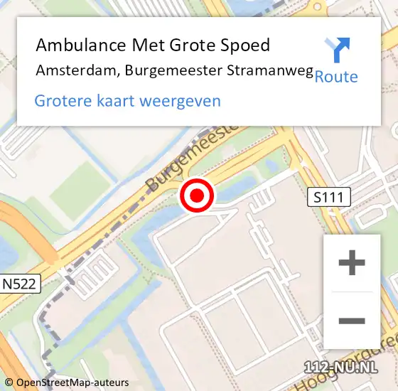 Locatie op kaart van de 112 melding: Ambulance Met Grote Spoed Naar Amsterdam, Burgemeester Stramanweg op 19 augustus 2019 14:14