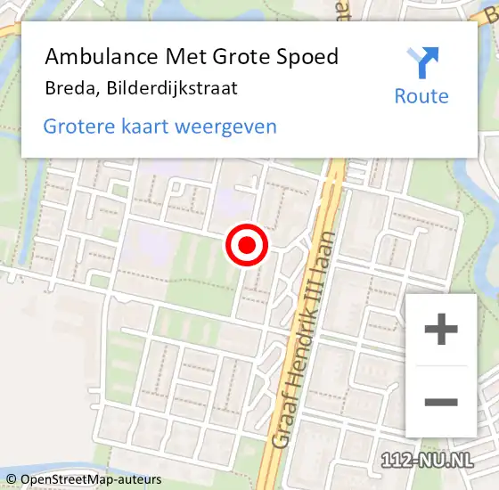 Locatie op kaart van de 112 melding: Ambulance Met Grote Spoed Naar Breda, Bilderdijkstraat op 19 augustus 2019 14:33