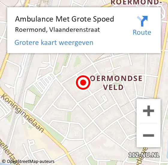 Locatie op kaart van de 112 melding: Ambulance Met Grote Spoed Naar Roermond, Vlaanderenstraat op 19 augustus 2019 17:05