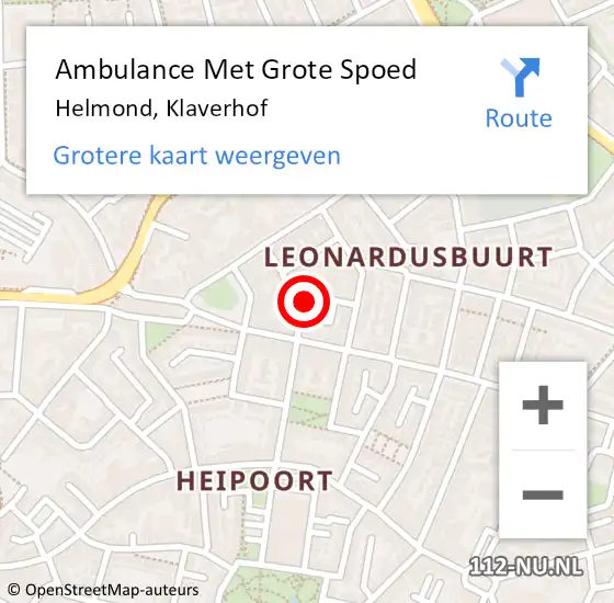 Locatie op kaart van de 112 melding: Ambulance Met Grote Spoed Naar Helmond, Klaverhof op 19 augustus 2019 17:39