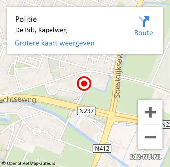 Locatie op kaart van de 112 melding: Politie De Bilt, Kapelweg op 19 augustus 2019 18:01