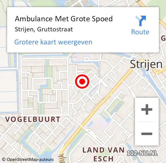 Locatie op kaart van de 112 melding: Ambulance Met Grote Spoed Naar Strijen, Gruttostraat op 19 augustus 2019 21:32