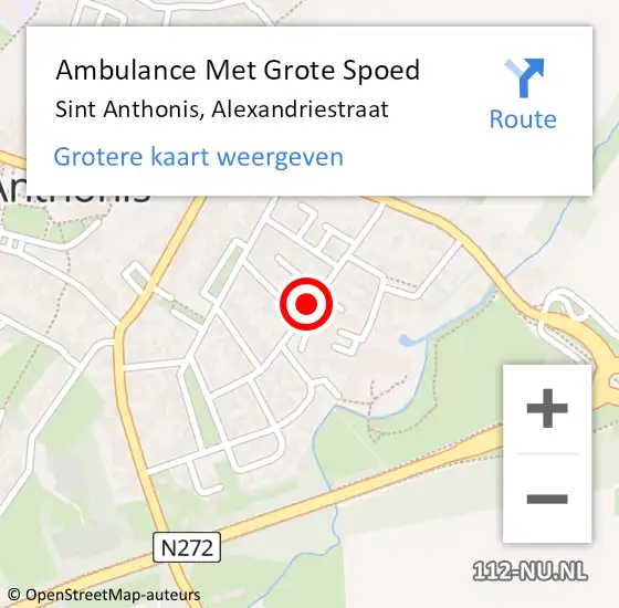 Locatie op kaart van de 112 melding: Ambulance Met Grote Spoed Naar Sint Anthonis, Alexandriestraat op 19 augustus 2019 21:50