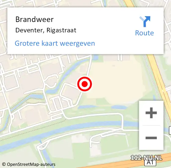 Locatie op kaart van de 112 melding: Brandweer Deventer, Rigastraat op 19 augustus 2019 21:56