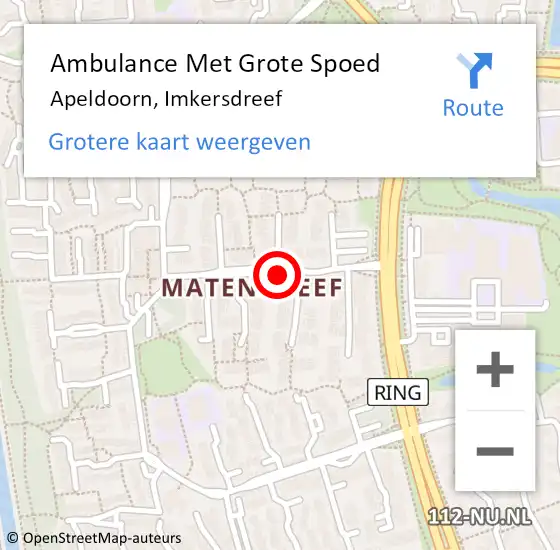 Locatie op kaart van de 112 melding: Ambulance Met Grote Spoed Naar Apeldoorn, Imkersdreef op 20 augustus 2019 01:04