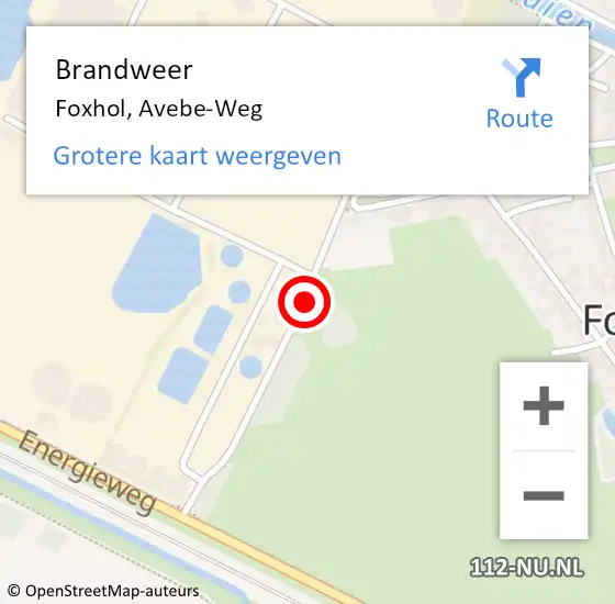 Locatie op kaart van de 112 melding: Brandweer Foxhol, Avebe-Weg op 20 augustus 2019 04:05