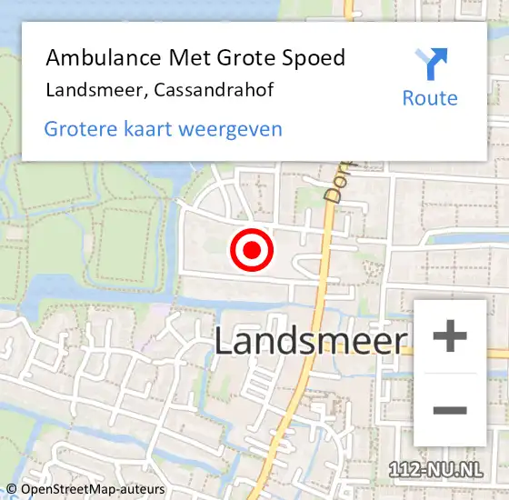 Locatie op kaart van de 112 melding: Ambulance Met Grote Spoed Naar Landsmeer, Cassandrahof op 20 augustus 2019 06:49