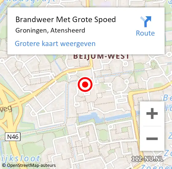 Locatie op kaart van de 112 melding: Brandweer Met Grote Spoed Naar Groningen, Atensheerd op 20 augustus 2019 07:38