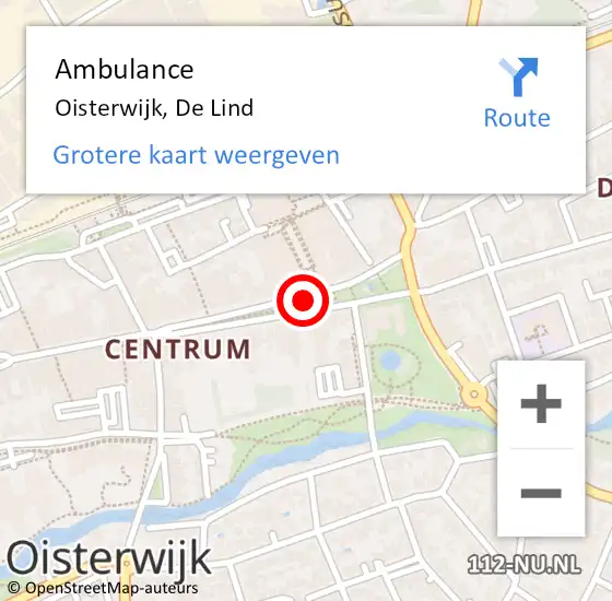 Locatie op kaart van de 112 melding: Ambulance Oisterwijk, De Lind op 20 augustus 2019 09:09