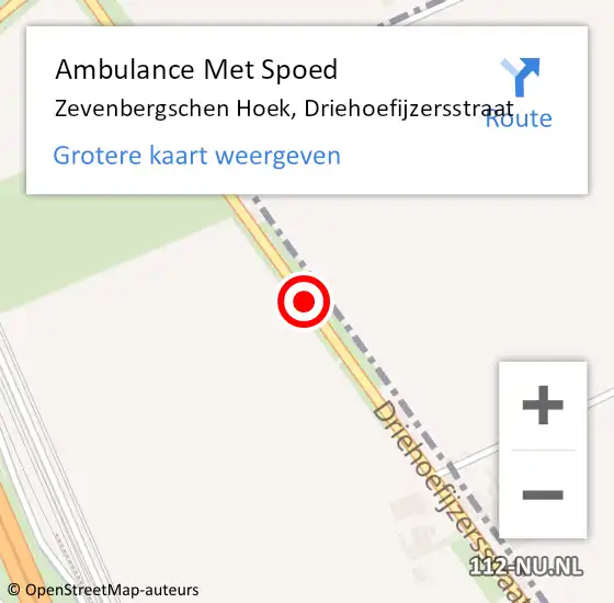 Locatie op kaart van de 112 melding: Ambulance Met Spoed Naar Zevenbergschen Hoek, Driehoefijzersstraat op 20 augustus 2019 09:42