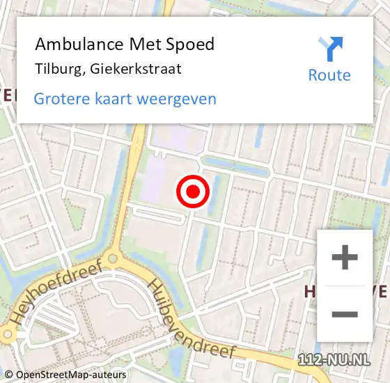 Locatie op kaart van de 112 melding: Ambulance Met Spoed Naar Tilburg, Giekerkstraat op 20 augustus 2019 11:36